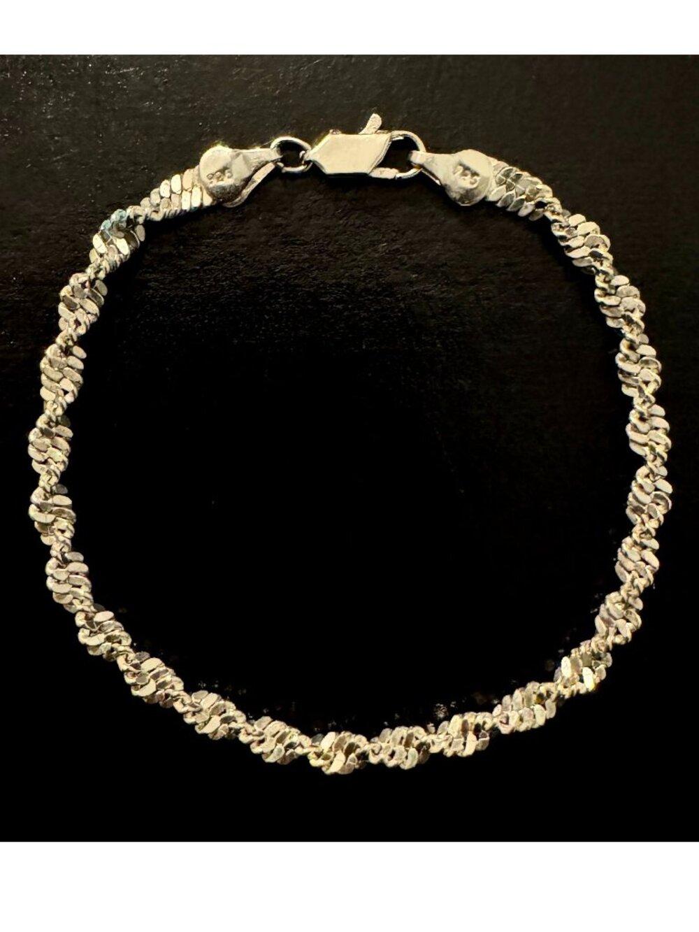 Vintage Silver Plated Singapore Twist Chain 7" Bracelet